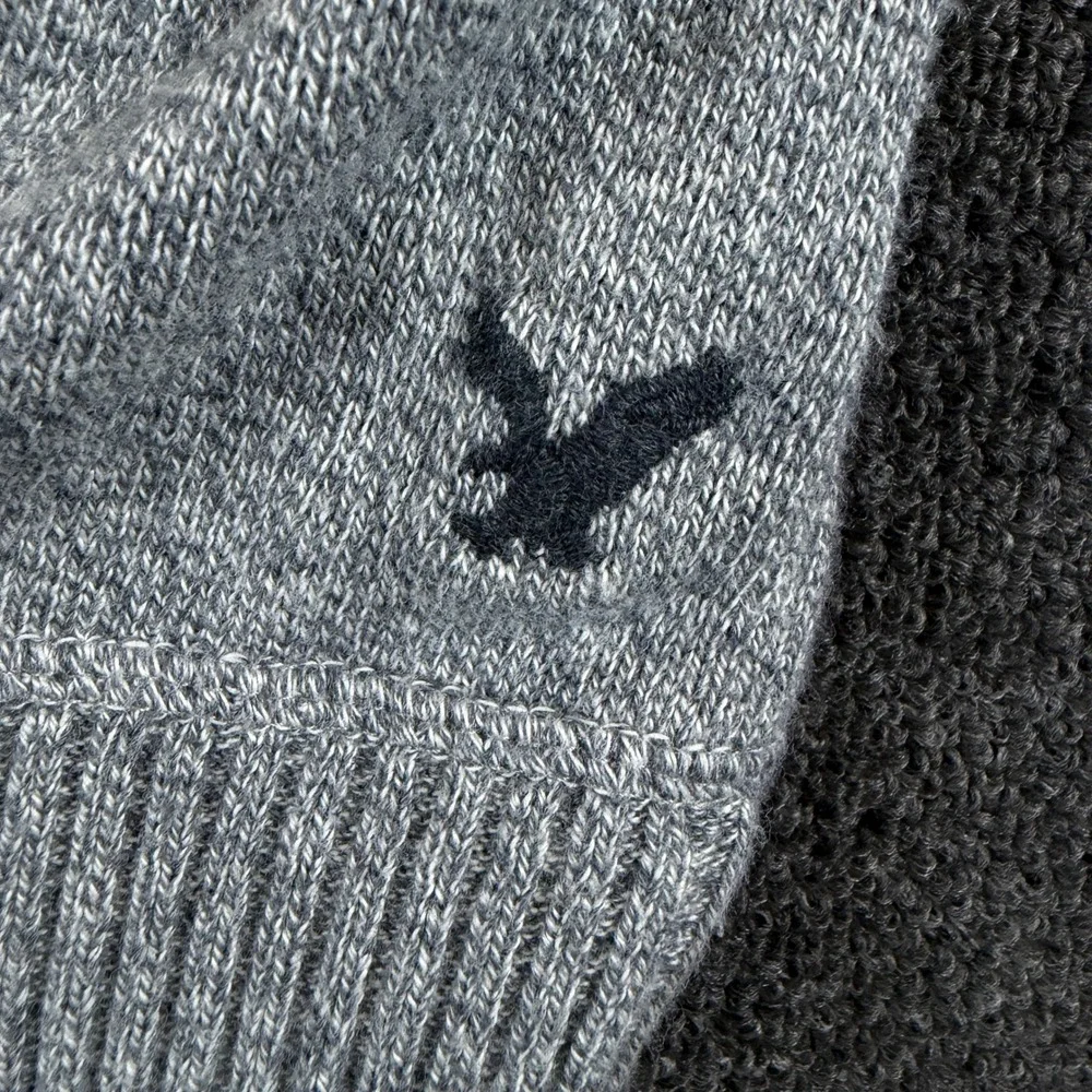 American Eagle Sweater Mens Large Crew Neck Grey Navy Blue Striped EUC